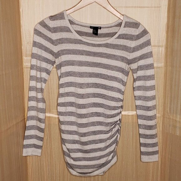 H&M Mama Womens White Silver Striped Tunic Sweater XS - Picture 1 of 6